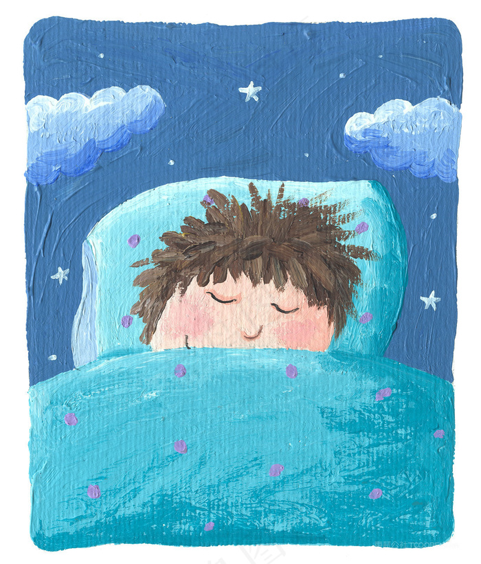 床上熟睡的男孩油画