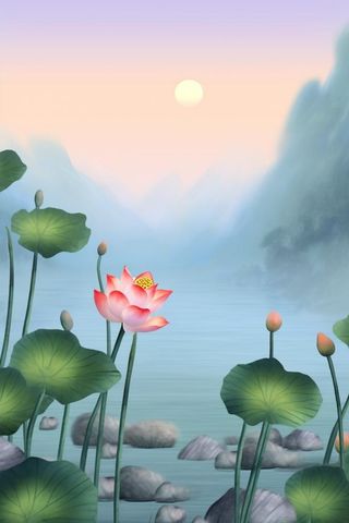 紫色简约国风莲花傍晚背景