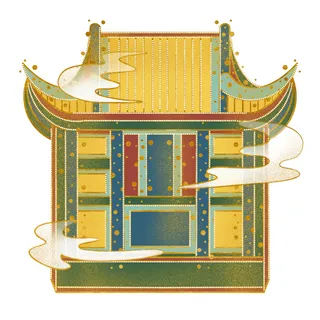 复古中国风国潮古建筑插画手绘高楼古塔PSD素材亭子png免抠图