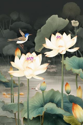 中国风油墨荷花意境大气背景