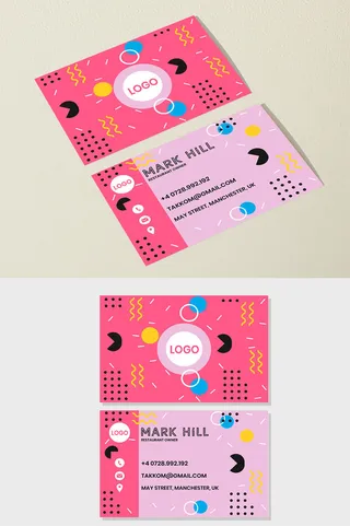 孟菲斯风格餐饮名片模板  孟菲斯风格 餐饮名片  