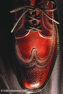 棕色系带真皮鞋头特写