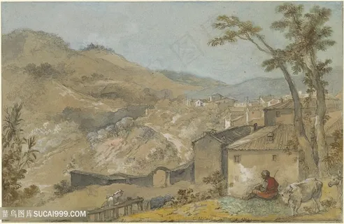 巍峨山脉农房风景画油画 巍峨山脉农房风景画油画