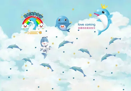 卡通儿童房背景墙壁纸壁画壁布