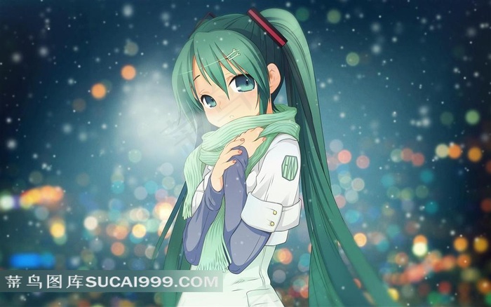 戴围巾的漫画美少女插画