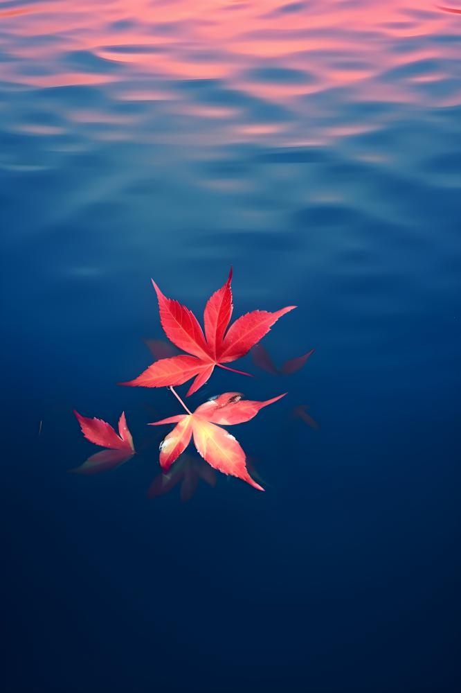 秋叶蓝色水面背景(2400x3600)