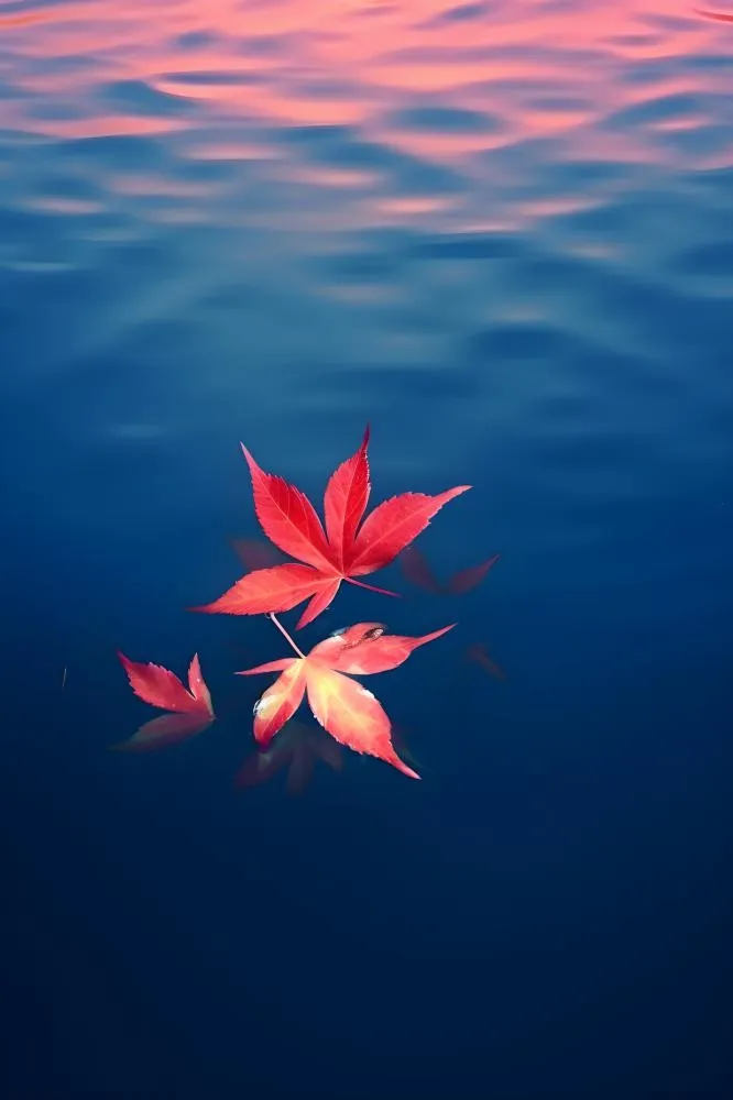 秋叶蓝色水面背景(2400x3600)