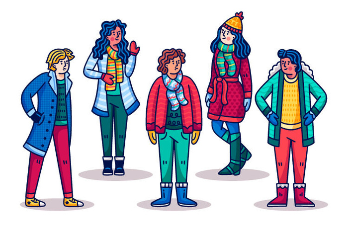 冬天服饰服装冬装穿冬装保暖冬季卡通人物男女装Ai矢量图片素材