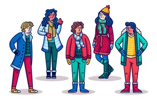 冬天服饰服装冬装穿冬装保暖冬季卡通人物男女装Ai矢量图片素材