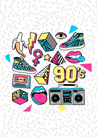 年轻涂鸦 闪电鞋子嘴唇 收音机