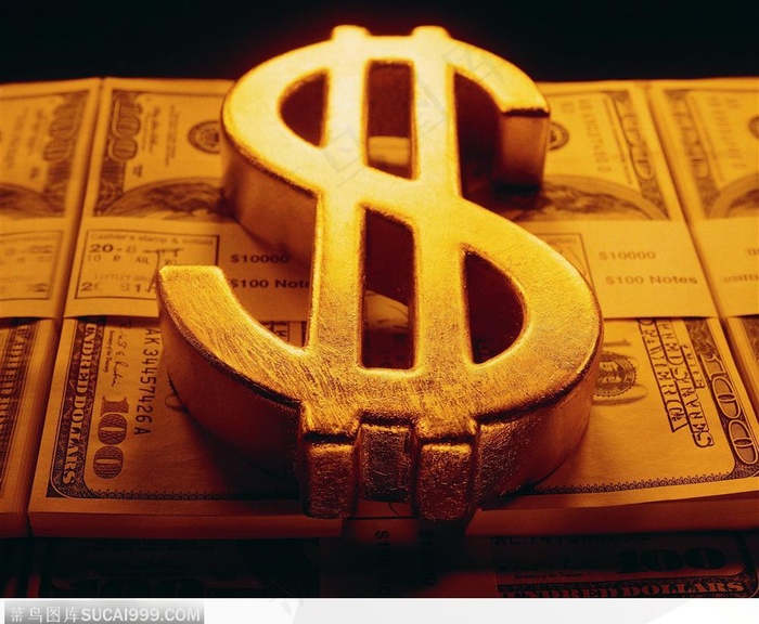 成叠纸币上的货币符号