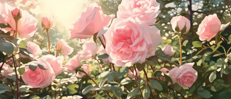 花园中的粉红玫瑰在阳光明媚的阳光下生长,柔和柔和的色调,广阔 花园中的粉红玫瑰在阳光明媚的阳光下生长,柔和柔和的色调,广阔