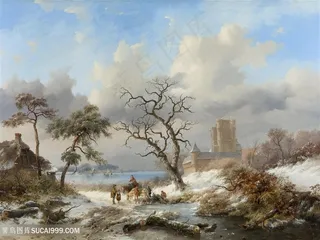 高清雪地风光与骑马的男人