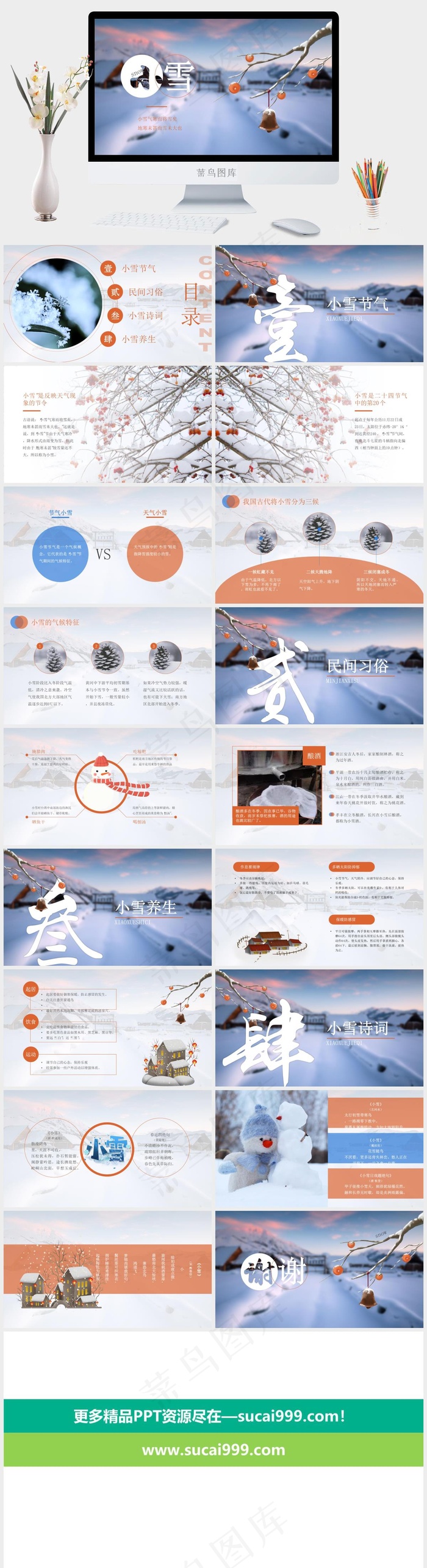 中国传统文化24节气小雪介绍ppt模版