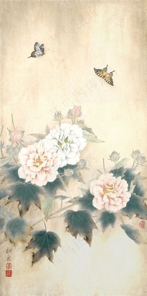 芙蓉双蝶图工笔画