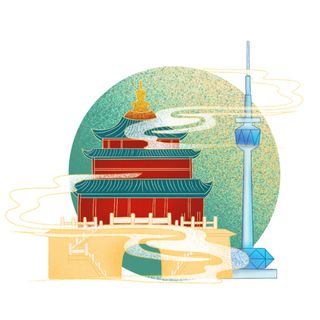 国潮风旅游建筑城市地标景区北京上海插图插画元素素材设计模板