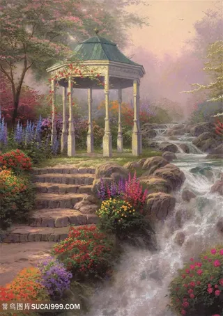 凉亭河流托马斯风景原版装饰画