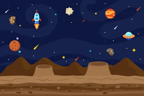 可爱卡通航天火箭宇宙星球太空星空背景