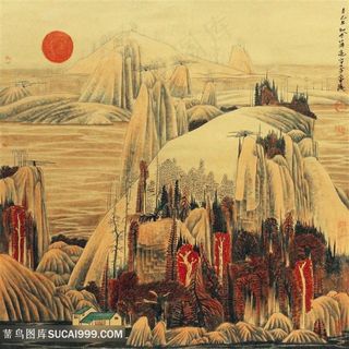 薛亮水墨风景画巍峨山脉高清插画