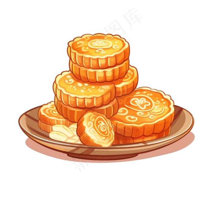 中秋月饼美食插画免抠(1024x1024)