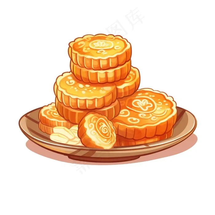 中秋月饼美食插画免抠(1024x1024)