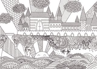 童话城堡黑白手绘线描线稿