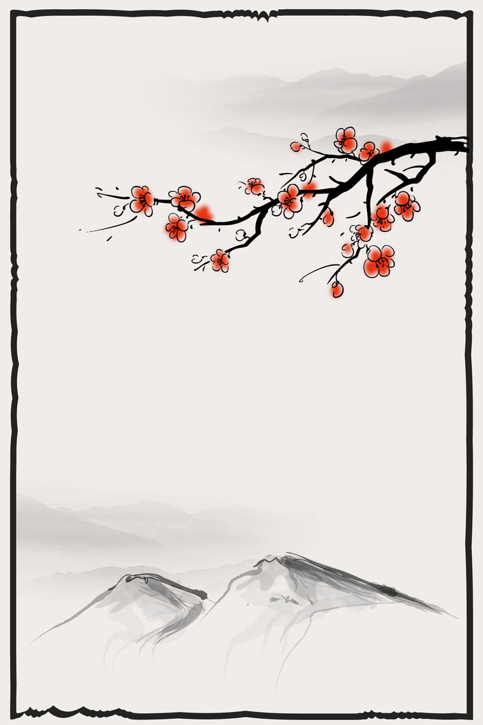 中国风传统水墨古风古典展板边框工笔画PS海报背景平面广告Ai设计素材