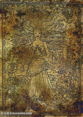 手中有火的女神金属金色十二星座底纹背景图片