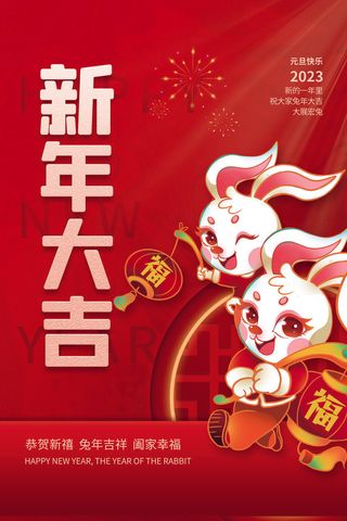 兔年春节活动促销海报