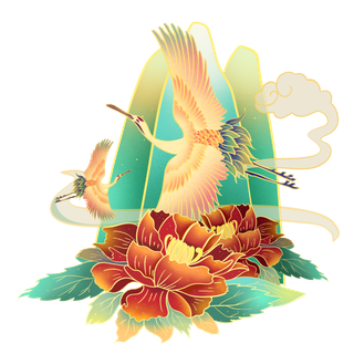 国潮仙鹤插画免扣素材设计素材