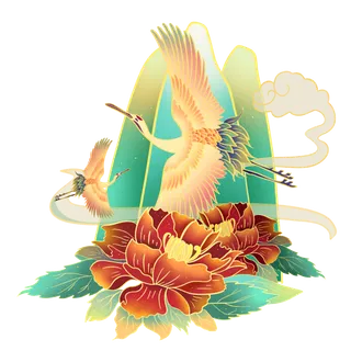 国潮仙鹤插画免扣素材设计素材