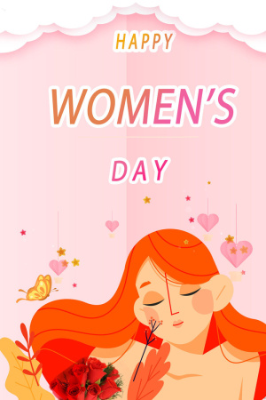 手绘粉色美女妇女节海报