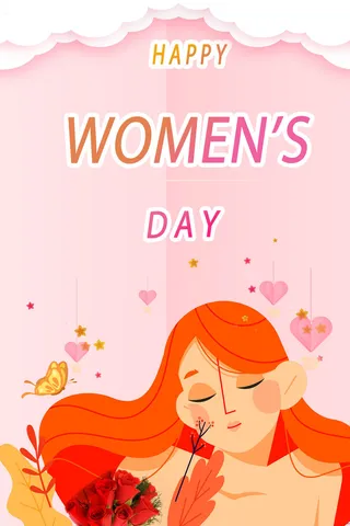 手绘粉色美女妇女节海报