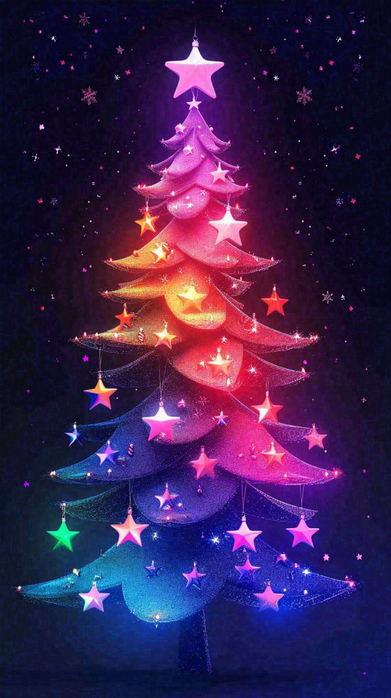 色彩缤纷圣诞树，暗黑彩色树，灯光闪耀