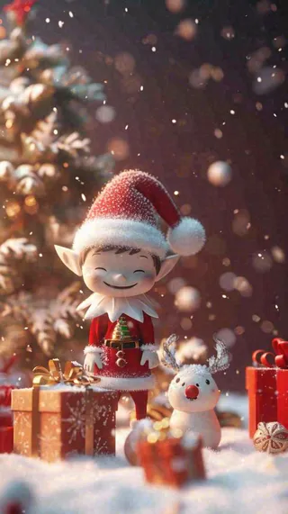 冬天圣诞节下雪圣诞树雪人礼物，冬季暖光