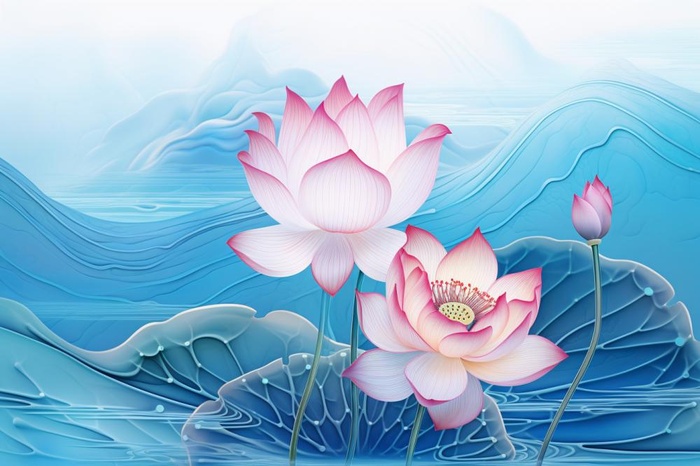 简约大气荷花蓝色水背景