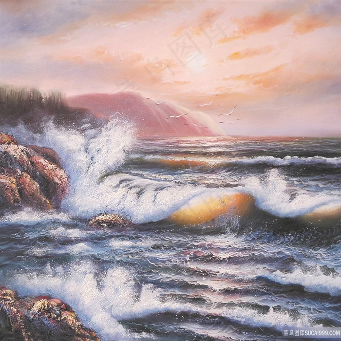 海景海浪油画挂画