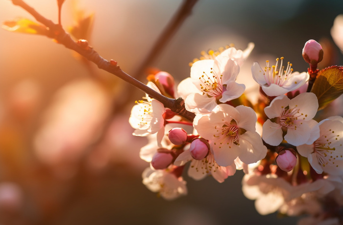 樱花灿烂阳光的特写摄影图
