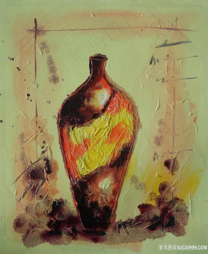 唯美水彩花瓶静物油画装饰画