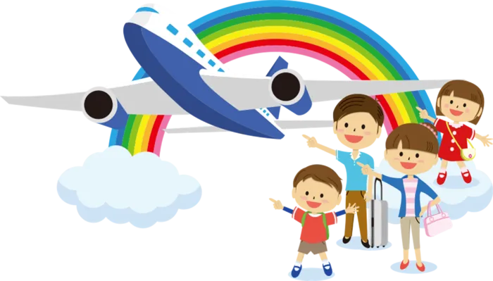 飞机 彩虹 人物 卡通