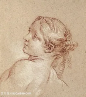 布歇手绘女性侧脸装饰画