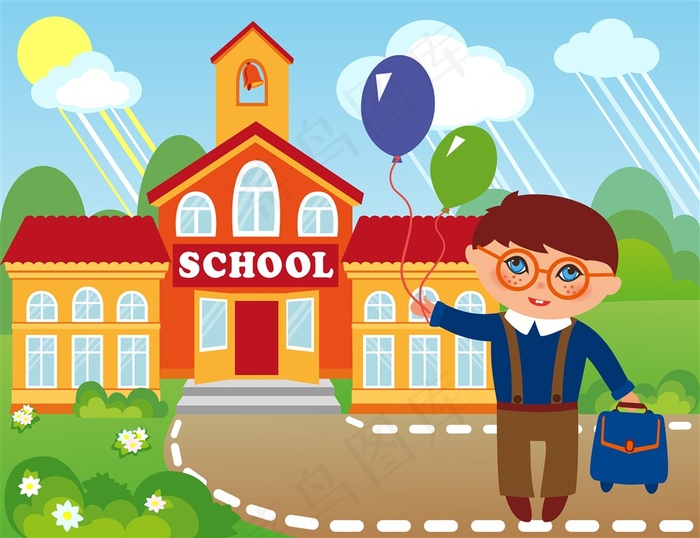 学校背景卡通儿童插画