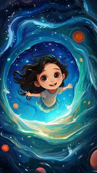 炫酷浪漫海洋海底水底可爱女孩手绘插画，鱼类水母生物