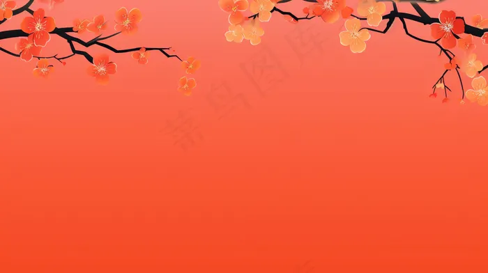 红色背景梅花桃花树枝背景(4368x2448)