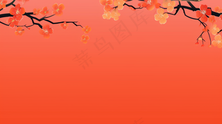 红色背景梅花桃花树枝背景