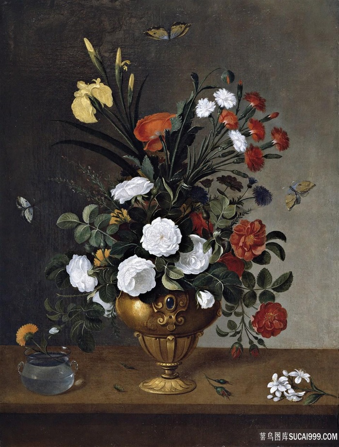 坎布罗宾，佩德罗-弗罗洛-和-容器-玻璃花卉油画