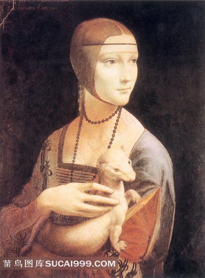 抱貂女郎油画图片素材
