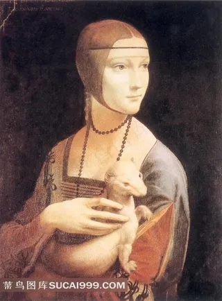 抱貂女郎油画图片素材