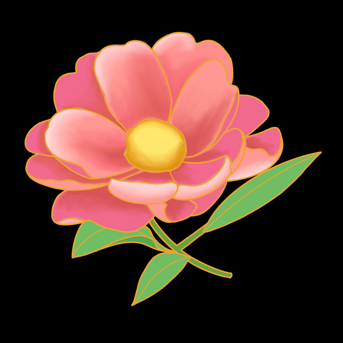 国潮风立体浮雕金边手绘花朵花卉PSD设计PNG免扣图片元素素材