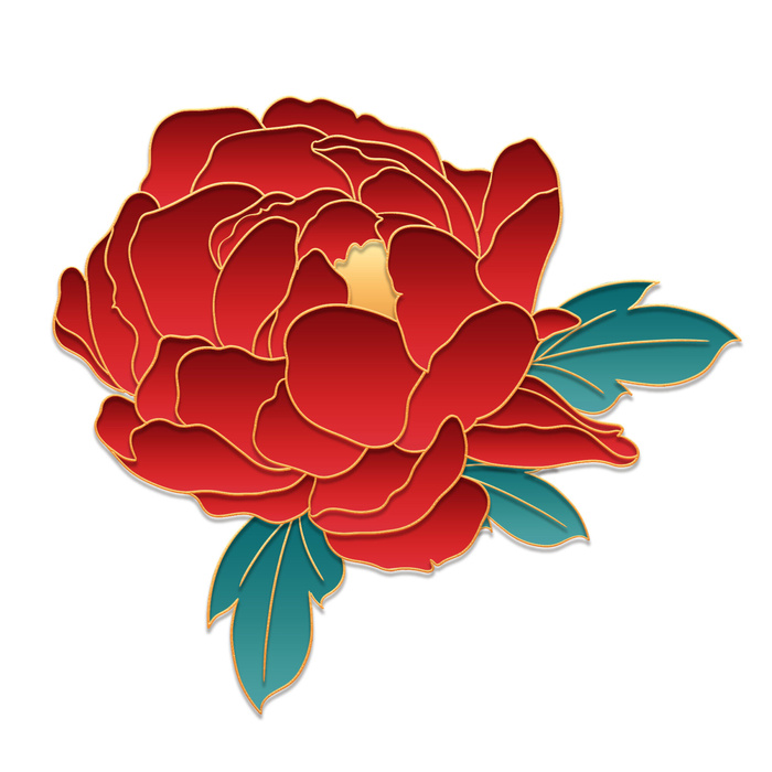 国潮风立体浮雕金边手绘花朵花卉PSD设计PNG免扣图片元素素材